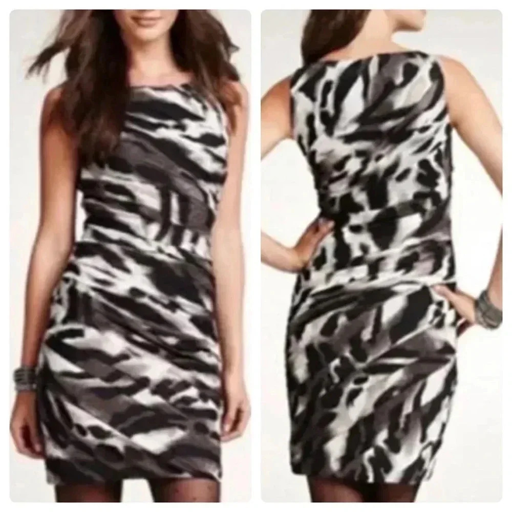 NWOT! Ann Taylor Animal Print Ruched Draped Sheath Dress Sz 8 Sleeveless Cheetah